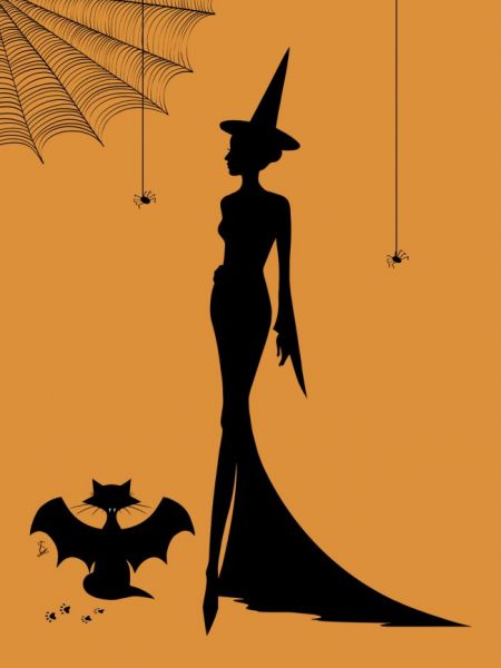 Carte sorcière Halloween chat noir