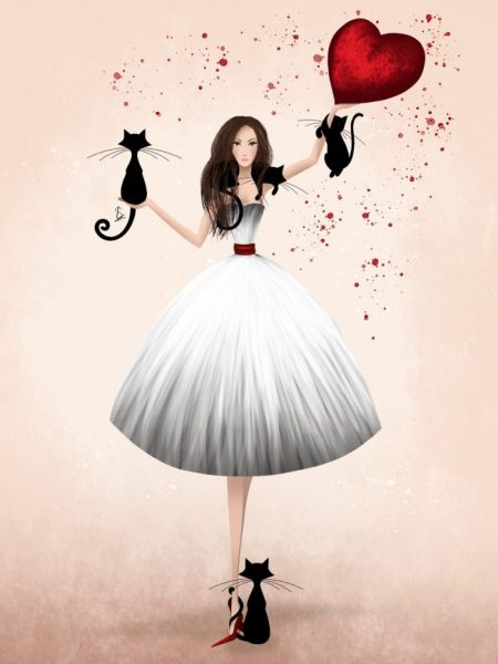 Affiche décoration chats noirs, coeur