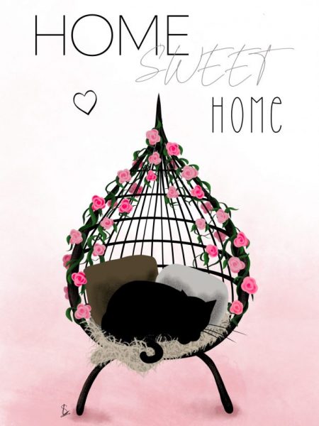 Home sweet home affiche d'art à encadrer chat noir