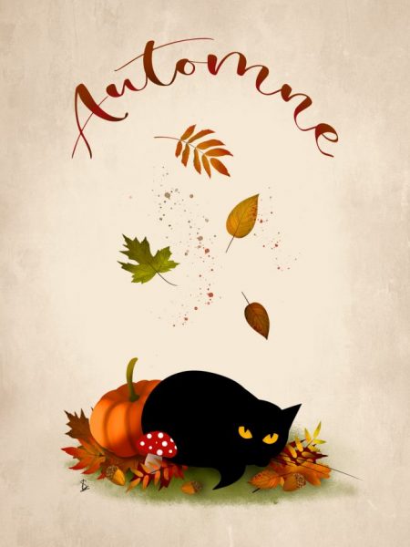 carte et affiche d'automne originale chat noir