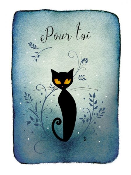 Carte artistique originale chat noir