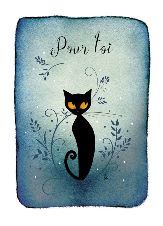 Carte artistique originale chat noir