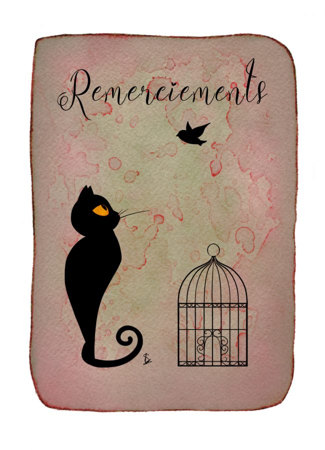 Carte de remerciements chat noir