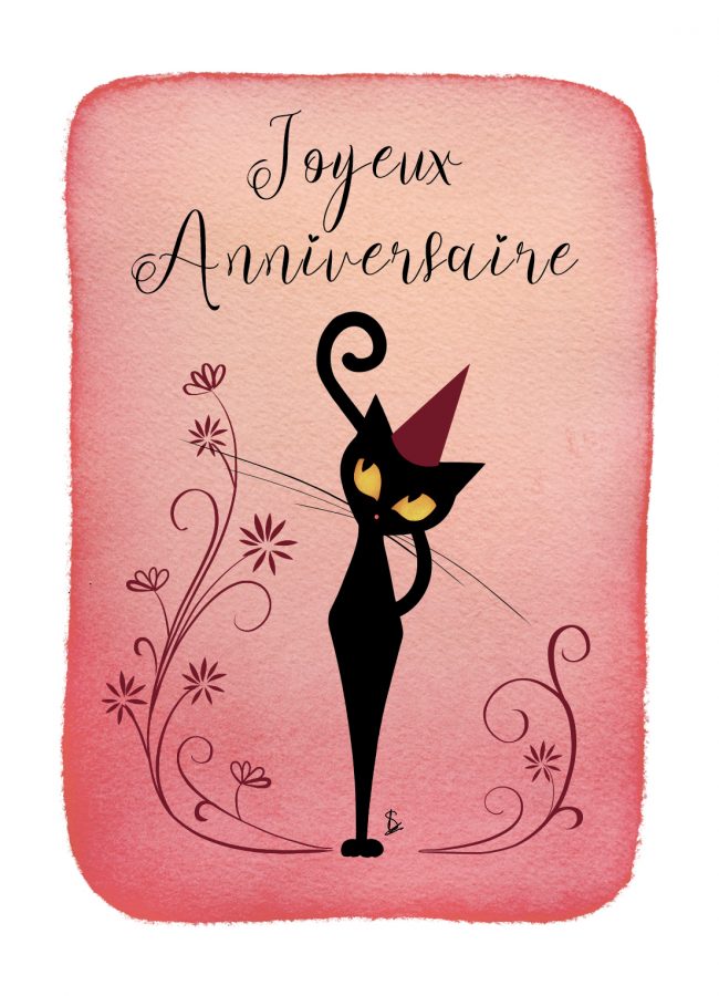 Jolie carte anniversaire avec chat