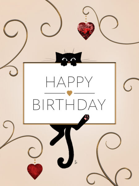 Jolie carte anniversaire chat noir