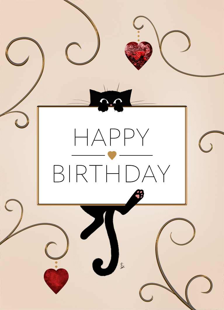 Jolie carte anniversaire chat noir